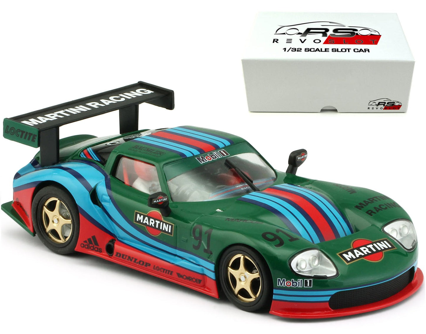 Revoslot Marcos LM600 GT2 Martini Green Revo Slot Car 1/32 Scale RS0073 - PowerHobby