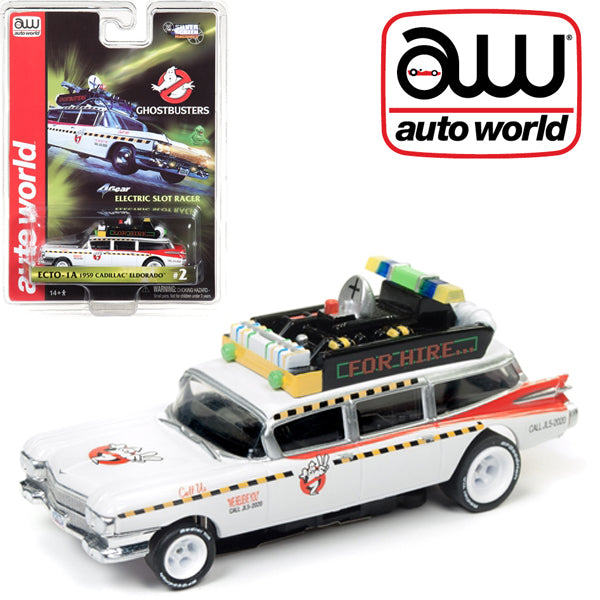 Autoworld Ghostbusters Ecto 1A 1959 Cadillac Ambulance HO Scale Slot Car AFX - PowerHobby