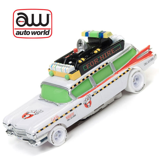 Autoworld iWheels Ghostbusters Ecto Cadillac Ambulance HO Slot Car AFX AW - PowerHobby