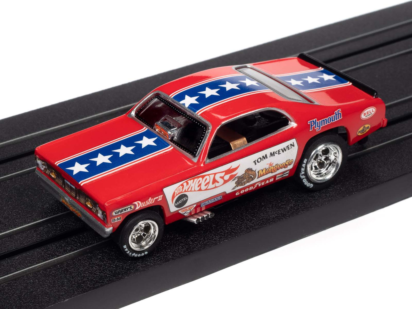 Auto World 4Gear Tom The Mongoose McEwen Plymouth Duster AFX HO Slot Car - PowerHobby