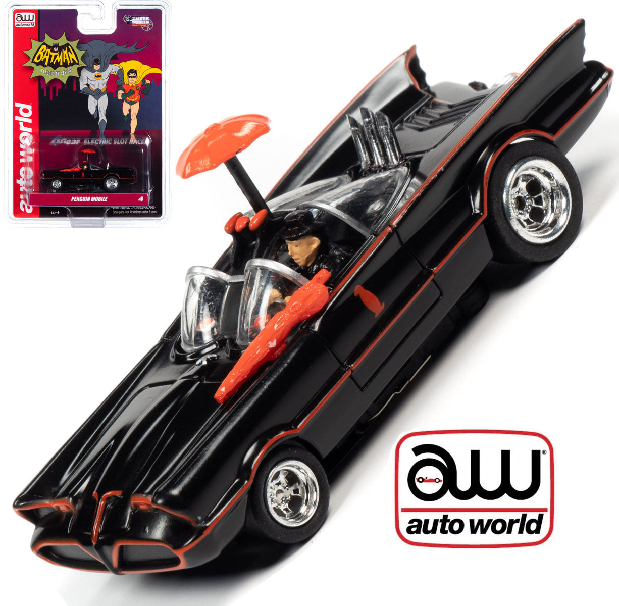 Auto World 4Gear 1966 The Penguin Mobile Batman AFX HO Slot Car SC358 - PowerHobby