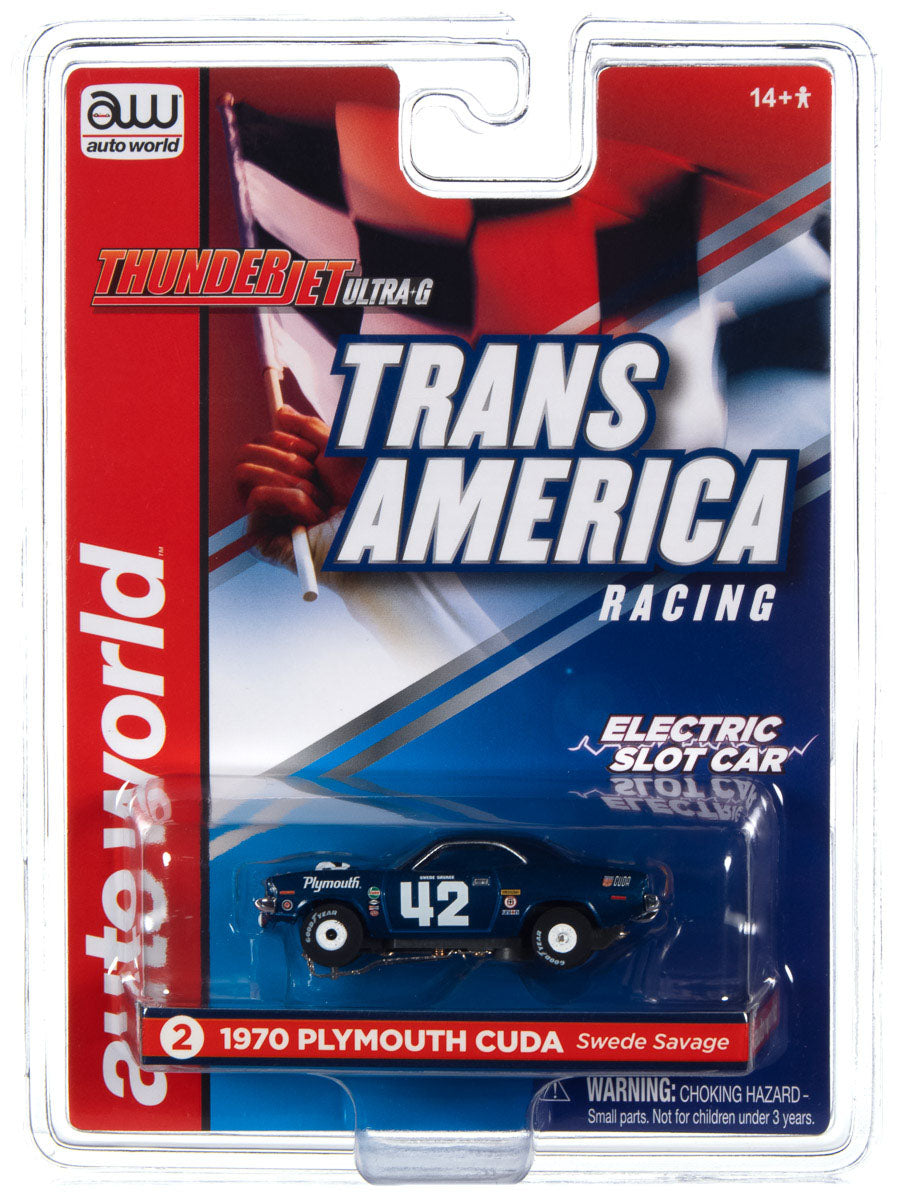 Auto World Thunderjet R32 Swede Savage 1970 AAR Plymouth Barracuda HO Slot Car - PowerHobby