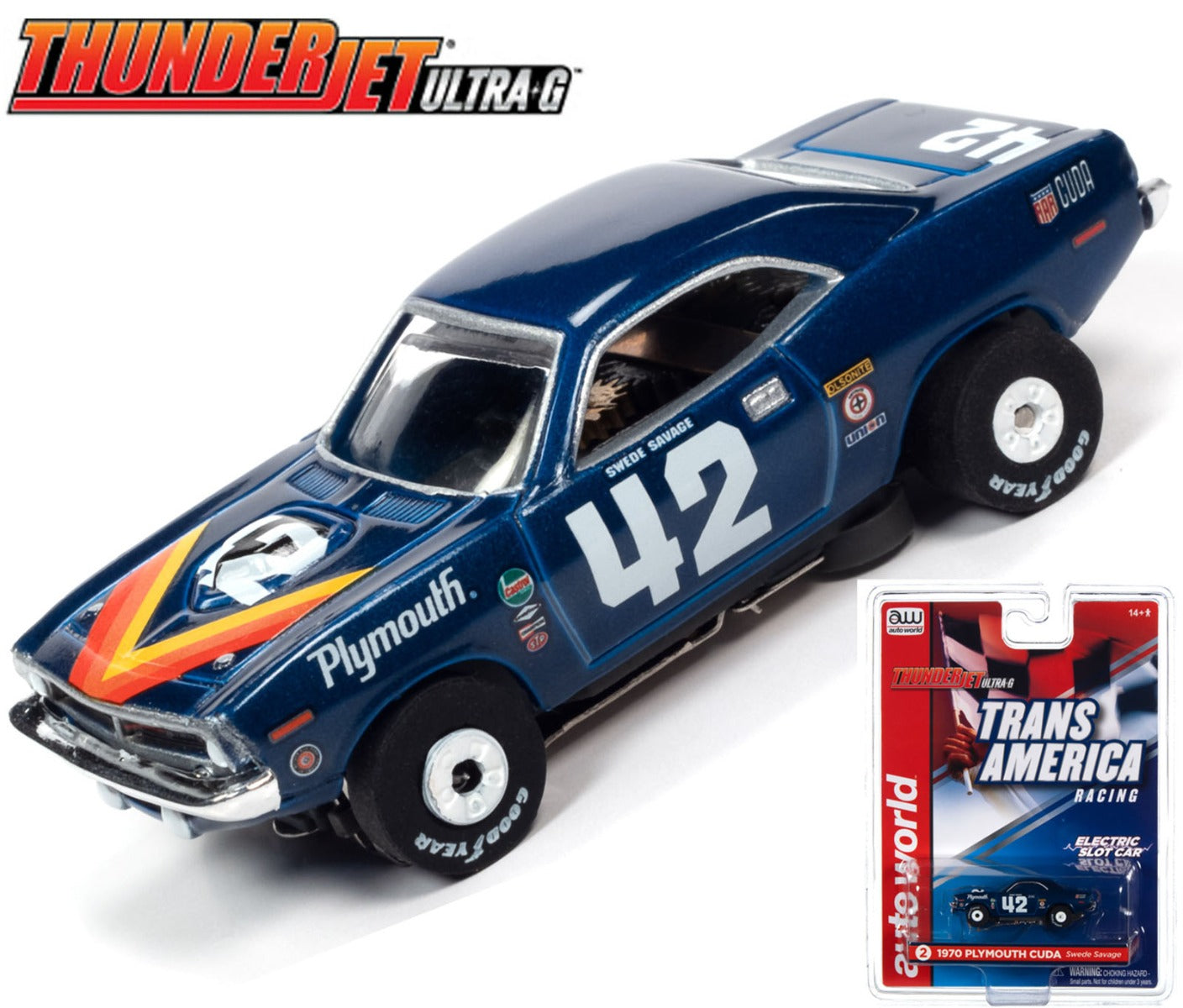 Auto World Thunderjet R32 Swede Savage 1970 AAR Plymouth Barracuda HO Slot Car - PowerHobby