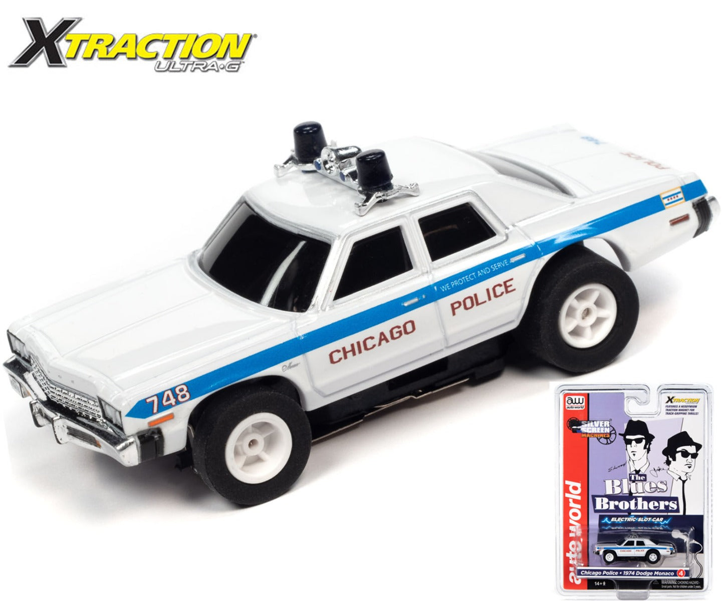 Auto World Chicago Police Dodge Monaco Blue Brothers R36 HO Slot Car for AFX Xtraction - PowerHobby