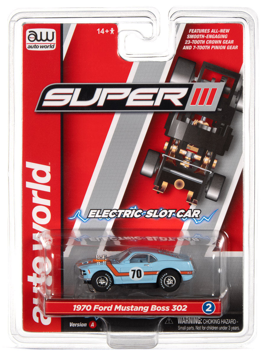 Auto World Super III 1970 Ford Mustang Boss 302 Gulf HO Scale Slot Car SC383 - PowerHobby