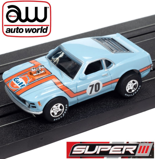 Auto World Super III 1970 Ford Mustang Boss 302 Gulf HO Scale Slot Car SC383 - PowerHobby