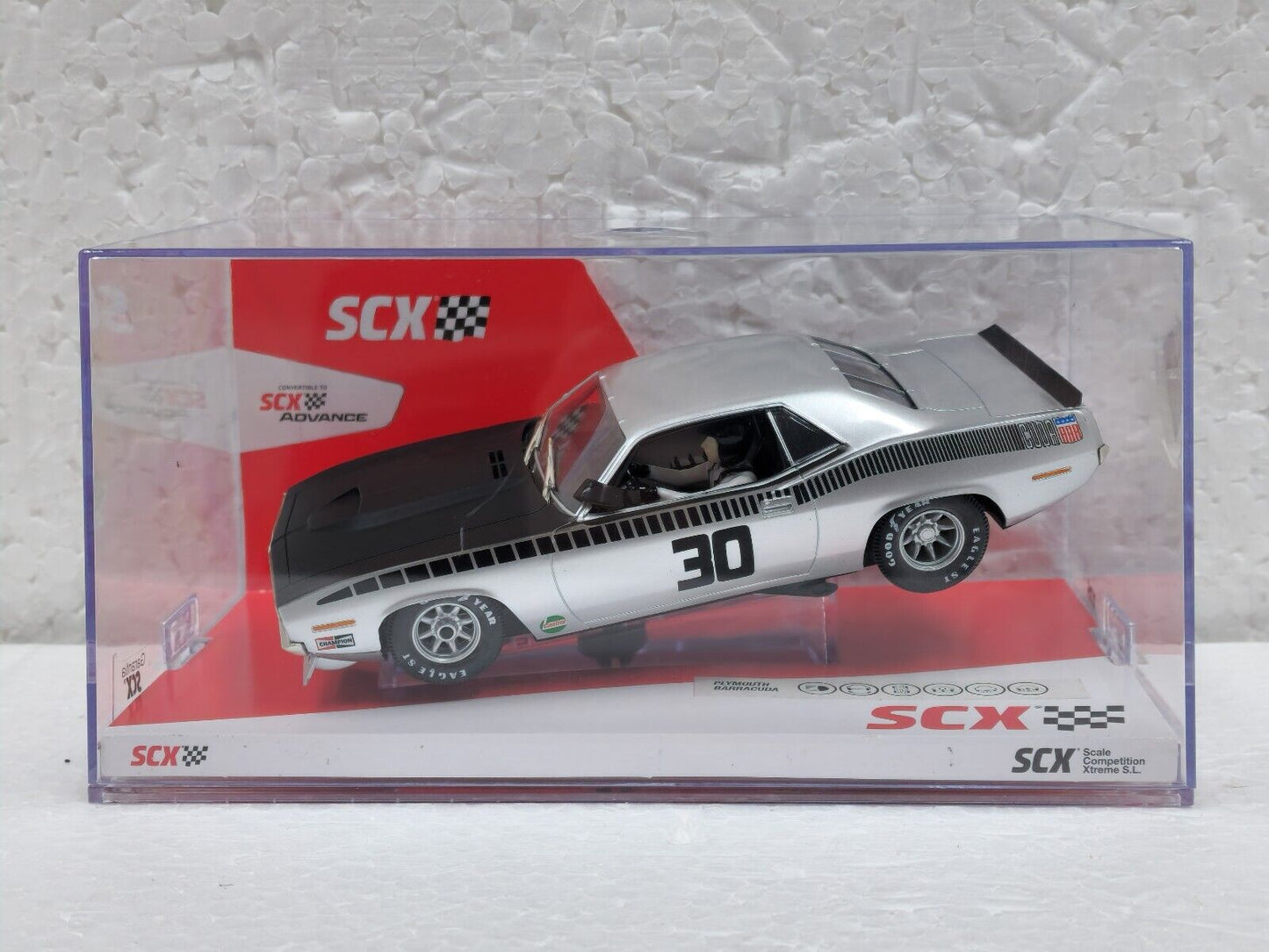 SCX AAR Plymouth Cuda Trans Am Silver for Scalextric Slot Car 1/32 - PowerHobby