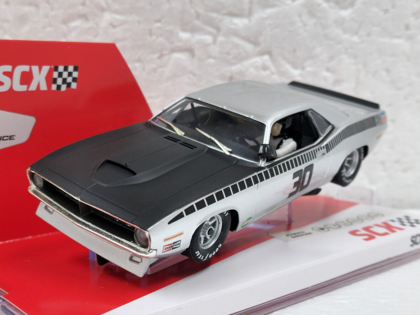 SCX AAR Plymouth Cuda Trans Am Silver for Scalextric Slot Car 1/32 - PowerHobby