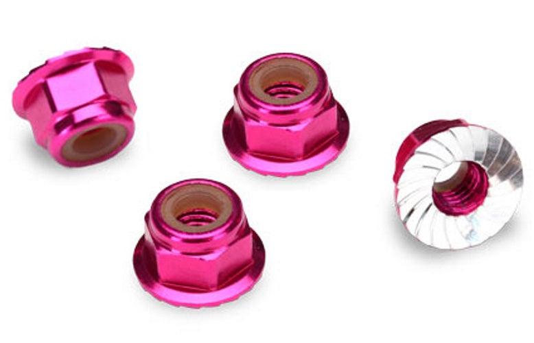 Traxxas Nuts Aluminum Flanged Serrated (4mm) (Pink-Anodized) 1/16 E-Revo Jato - PowerHobby