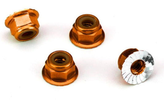 Traxxas Nuts Aluminum Flanged Serrated (4mm) (Orange-Anodized) Drag Slash TRX-4 - PowerHobby