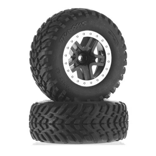 Traxxas 5890 Mounted Tire SCT / Split-Spoke Black Wheel Set (2) 1/10 Scale - PowerHobby