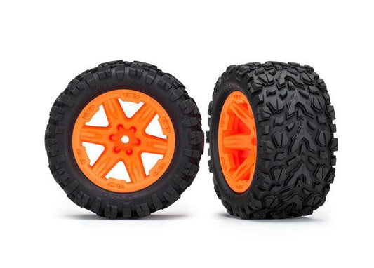 Traxxas 6773A Mounted Tires Talon Extreme / Wheels 2.8" (2) Rustler 4X4 Orange - PowerHobby