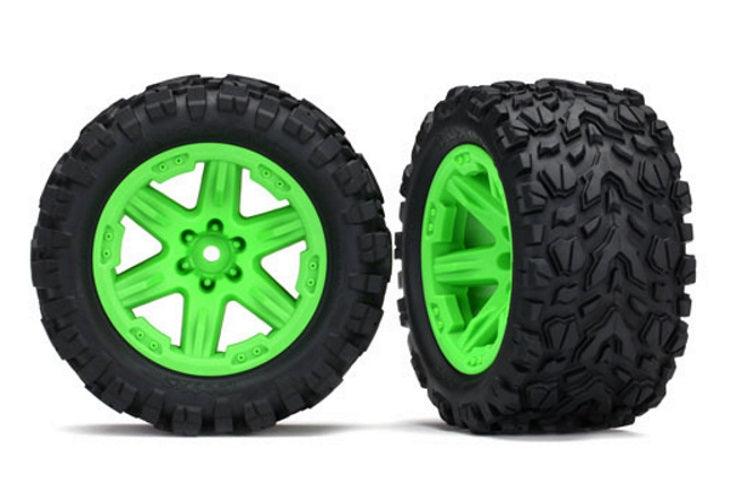 Traxxas 6773G Mounted Tires Talon Extreme / Wheels 2.8" (2) Rustler 4X4 Green - PowerHobby