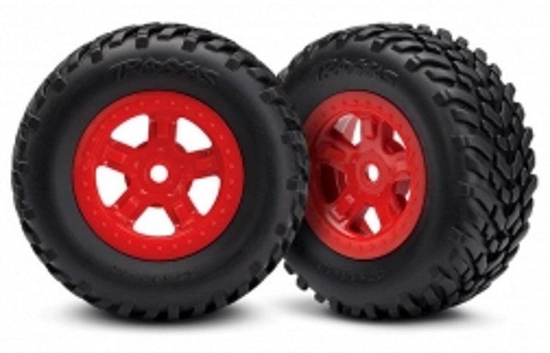 Traxxas 7674R Tire/Wheel Assembled Glued (SCT Red Wheel) 1/18 LaTrax Desert - PowerHobby