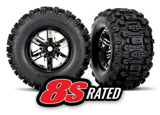 Traxxas 7774A Sledgehammer Mounted Tires & wheels Black (2) X-Maxx - PowerHobby