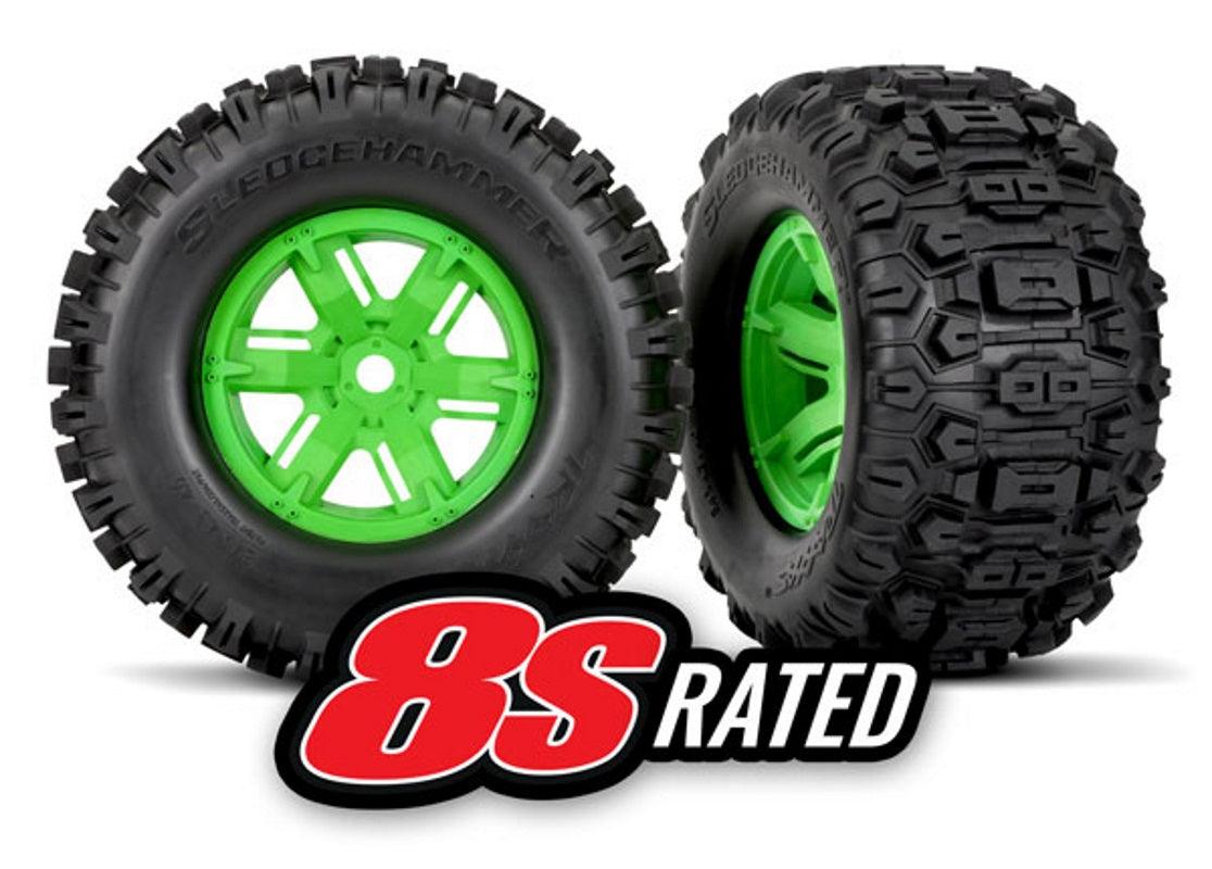 Traxxas 7774G Sledgehammer Mounted Tires & wheels Green (2) X-Maxx - PowerHobby