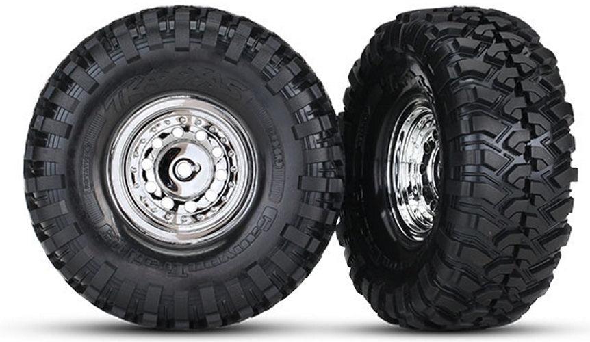 Traxxas 8177 Mounted Tires / Wheels 1.9" Chrome (2) TRX-4 Ford Bronco Rock Crawler - PowerHobby