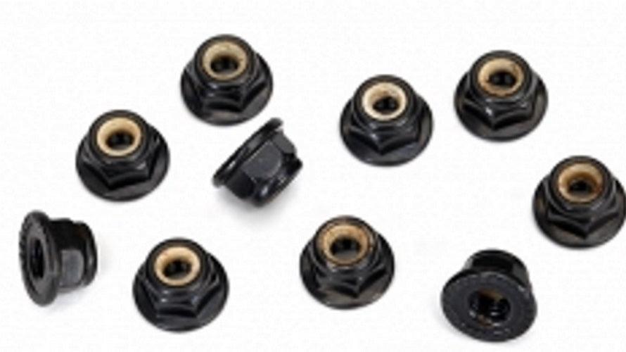 Traxxas 8347 Nuts 4mm Flanged Nylon Locking Serrated (Black) (10) 4-Tec 2.0 - PowerHobby