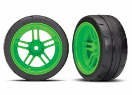 Traxxas 8374G 1.9" Mounted Tires / Wheels Green Rear 4-Tec Ford GT - PowerHobby