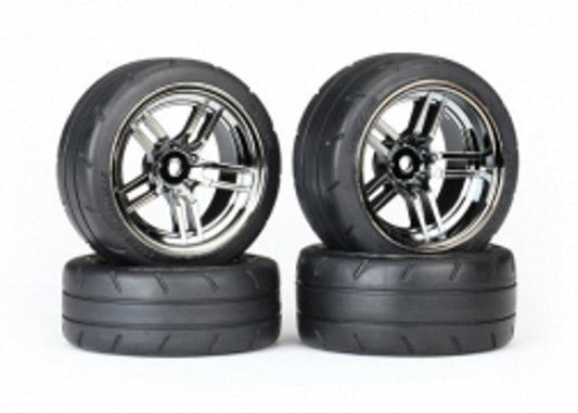 Traxxas 8375 Tires & Wheels Assembled Glued (Split-Spoke Black Chrome) 4Tec 2.0 - PowerHobby