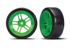 Traxxas Tire & Wheel Glued (Split-Spoke Green Wheels, 1.9" Drift Tires) Front - PowerHobby