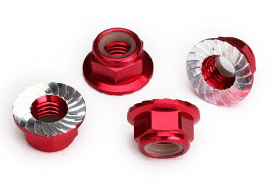 Traxxas Nuts 5mm Flanged Nylon Locking (Aluminum Red-Anodized Serrated) Maxx - PowerHobby