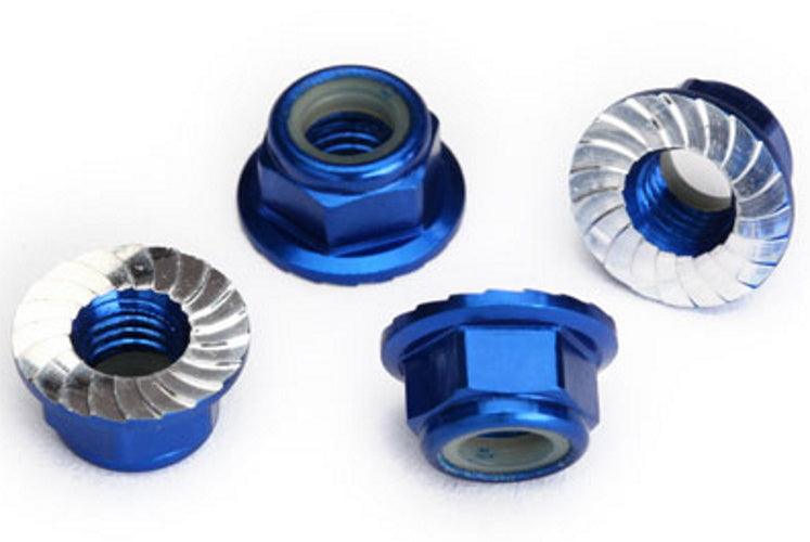 Traxxas Nuts 5mm Flanged Nylon Locking (Aluminum Blue-Anodized Serrated) Maxx - PowerHobby