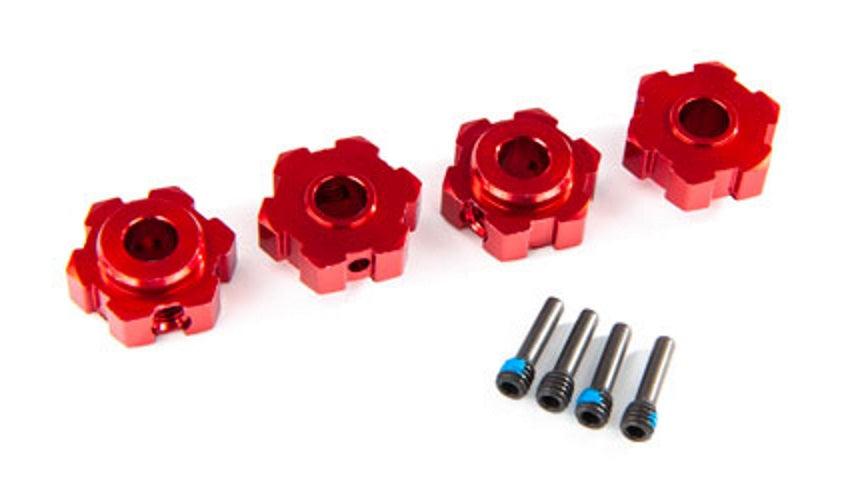 Traxxas 8956R Wheel Hubs Hex Aluminum (Red-anodized) (4) Screw Pins (4) Maxx - PowerHobby