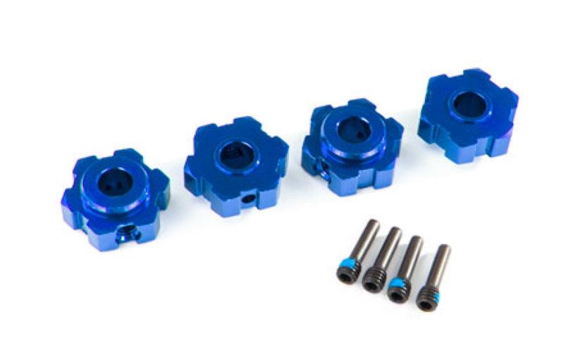 Traxxas 8956X Wheel Hubs Hex Aluminum (Blue-anodized) (4) Screw Pins (4) Maxx - PowerHobby