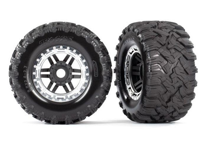 Traxxas 8972X Tire & Wheel Assembled Glued (Black Satin Chrome Beadlock Wheel) - PowerHobby