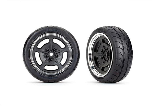 Traxxas 9372 Tires and Black/Chrome Wheels Assembled Glued (Front) (2) - PowerHobby