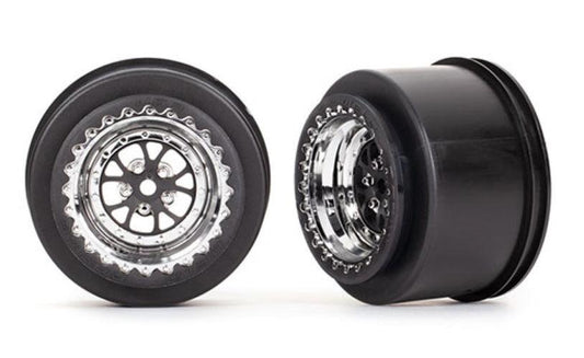 Traxxas 9473R Wheels Weld Chrome W/ Black (Rear) (2) Drag Slash - PowerHobby