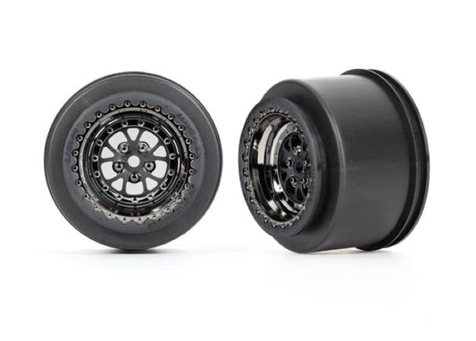 Traxxas 9473X Wheels Weld Black/Chrome (Rear) (2) Drag Slash - PowerHobby