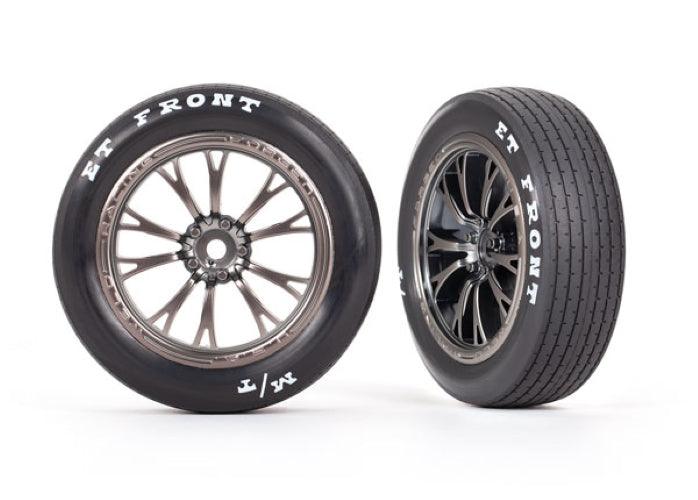 Traxxas 9474A Tires & Black/Chrome Wheels Assembled Glued (2) Drag Slash - PowerHobby