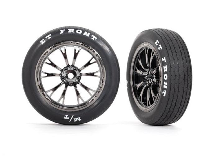 Traxxas Tires & Wheels Assembled Glued (Weld Black Chrome Wheel Tire) Drag Slash - PowerHobby