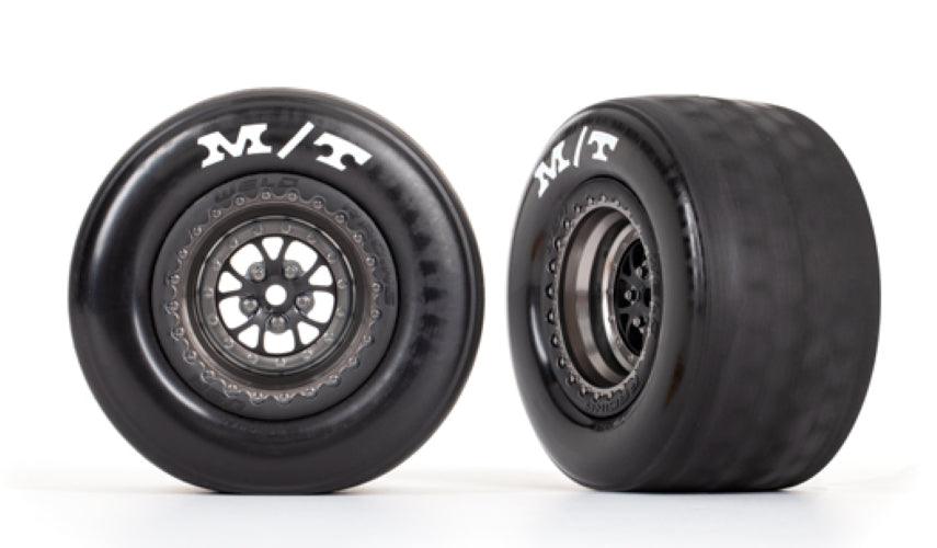 Traxxas Tires & Wheels Glued (Weld Satin Black Chrome Wheel Tire) Drag Slash - PowerHobby