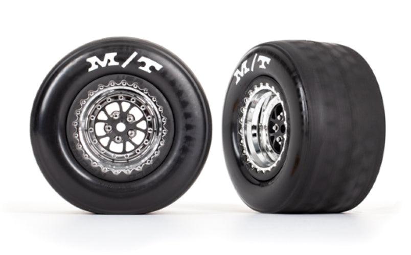 Traxxas Tires & Wheels Assembled (Weld chrome w/Black Wheels Tires) Drag Slash - PowerHobby