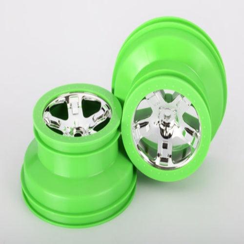 Traxxas 6875 2.2/3.0 SCT Rear Wheel (Chrome w/Green Beadlock) (2) Slash - PowerHobby