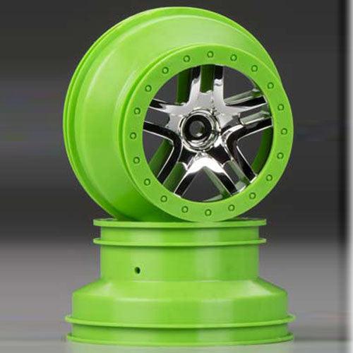 Traxxas 6872X Wheels Split-Spoke Chrome Green Beadlock (2) Slash 4X4 2WD - PowerHobby