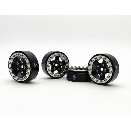 Treal 1.0" Aluminum B-Type Beadlock Wheels Silver/Black (4) - PowerHobby