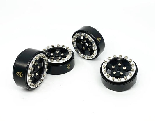 Treal Black 1.0" Beadlock Wheels with Silver Rings (22g Brass) for SCX24 - PowerHobby