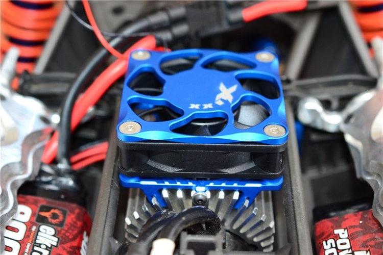 GPM ALUMINUM MOTOR HEATSINK WITH COOLING FAN TRAXXAS X-MAXX BLUE - PowerHobby