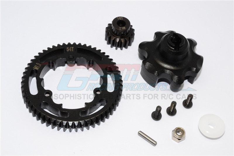 GPM ALUMINUM GEAR ADAPTER SPUR GEAR 54T MOTOR GEAR 16T TRAXXAS X-MAXX BLACK - PowerHobby