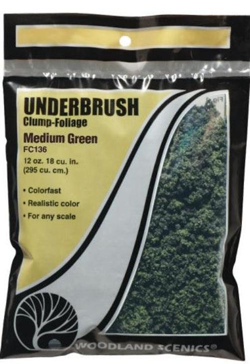 Woodland Scenics FC136 Underbrush Clump Foliage Medium Green Bag Train Scenery - PowerHobby