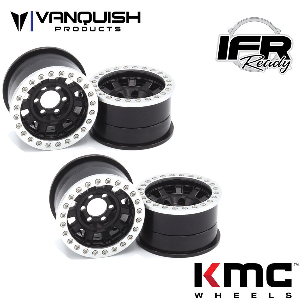 Vanquish VPS07780 KMC 1.9" KM236 Tank Black Wheels (4) Rock Crawler - PowerHobby