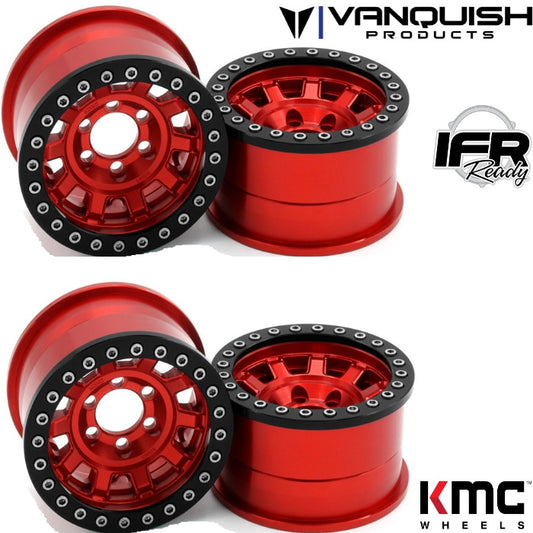 Vanquish VPS07783 KMC 1.9 KM236 Tank Red Wheels / Rims (4) Rock Cralwer - PowerHobby