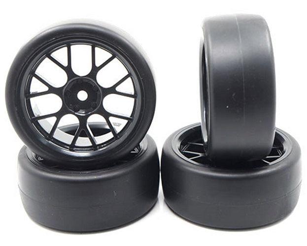 Yeah Racing WL-0100 Spec D CS Wheel Offset +3 Black /Tire (4) For 1/10 Drift - PowerHobby