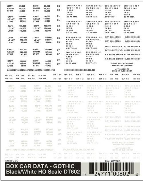 Woodland Scenics DT602 HO Scale Box Car Data Gothic Decal Black/White - PowerHobby