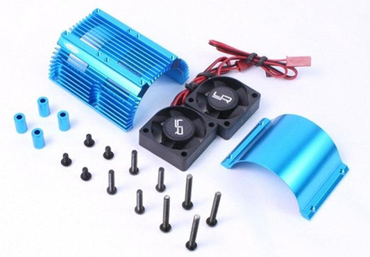 Yeah Racing Heat Sink w/Twin Tornado High Speed Fans Sets Blue For 1/8 Motors - PowerHobby