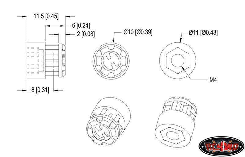 RC4WD Z-S0196 1/10 Scale Aisin/Yota Style Hubs - PowerHobby